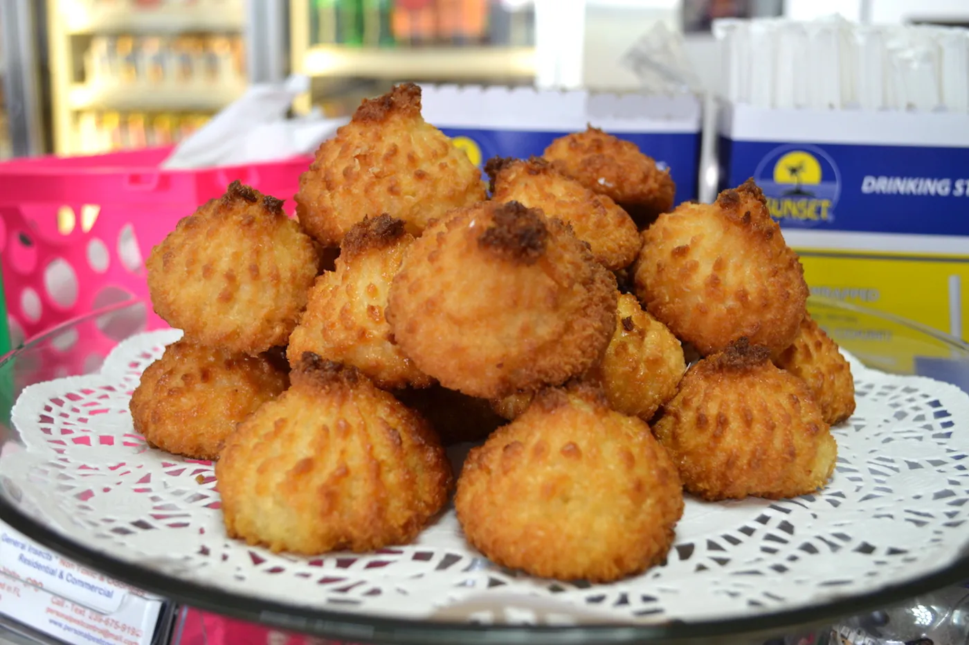 Toasted coconut sweets on a doily