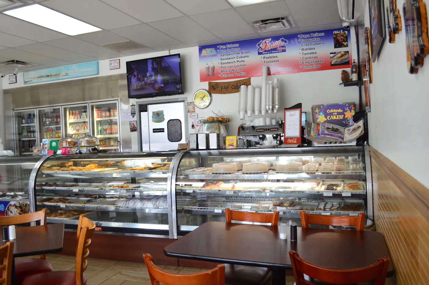 The bakery counter and display cases